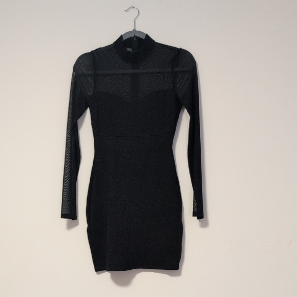 Dresses & Skirts - Black Long-Sleeve Mesh Yoke Bodycon Dress